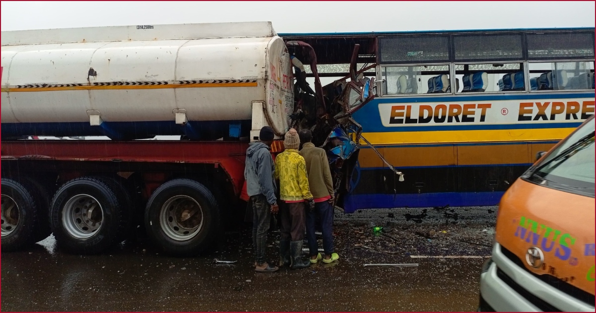 Wreckage of the ill-fated Eldoret Express bus.